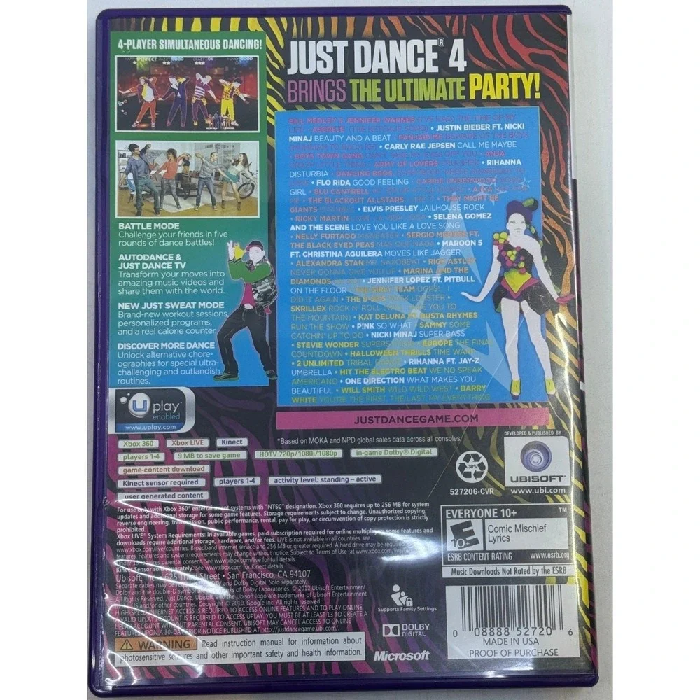 Just Dance 4 Xbox 360 Kinect Ubisoft Music Dance Game NTSC with Manual